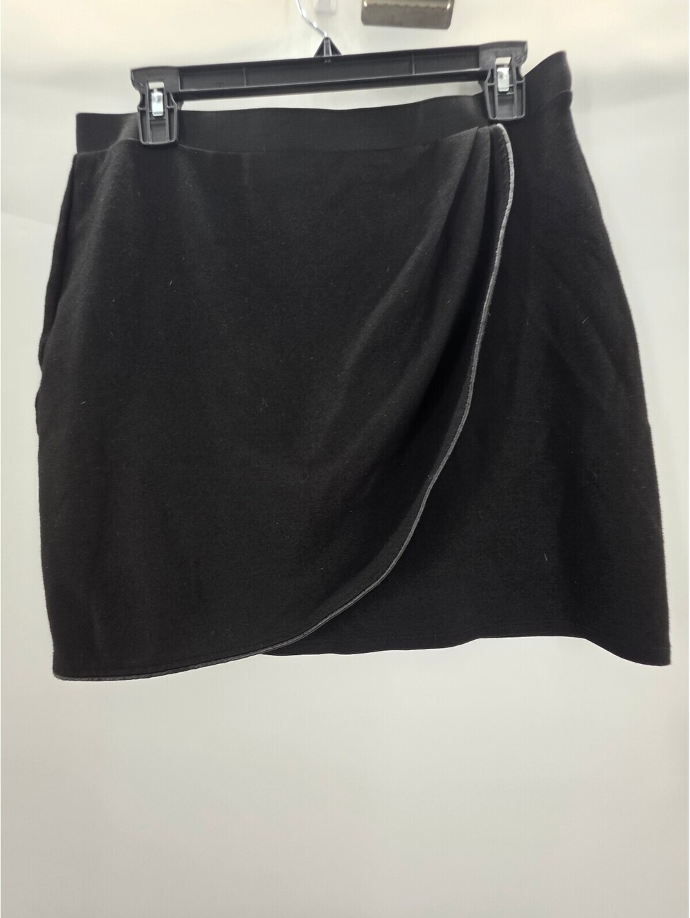 Mark-Avon Black Mini Skirt with Faux Leather Trim, Size Large